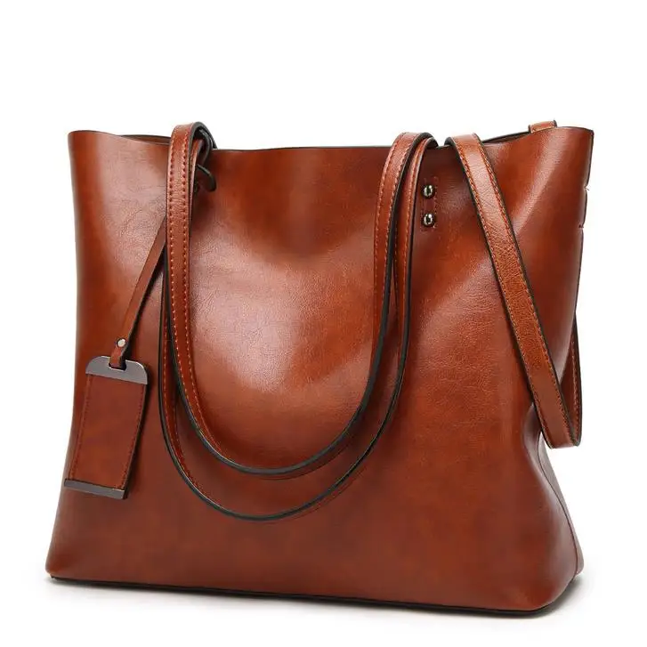 Waxing Leather bucket bag Simple Double strap handbag shoulder bags For ... - $49.27
