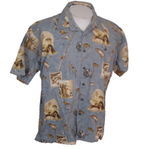 Saturday Evening Post Men s/s camp shirt pit to pit 26&quot; L fishing Americana blue - £19.75 GBP