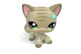 Littlest Pet Shop 483 Shorthair Cat Authentic Grey Striped Green Flower Eyes - $24.00
