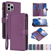 For iPhone 14/13/12/11 Pro Max 7/8/6s XR Leather Wallet Flip back Case - £41.46 GBP