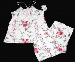 2-Pc FLORA Shabby Pink Roses Cami Lace Strip Top &amp; Shorts Pajamas Set NW... - $34.99+