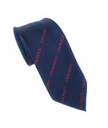 Vintage 1950s Men&#39;s Argence France Navy Red Charles Print Silk Neck Tie ... - £32.33 GBP