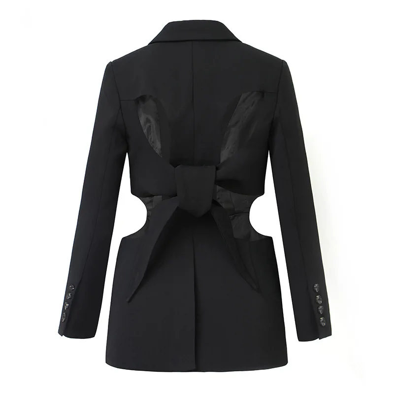 GetSpring Women Blazer Single Button Long Sleeve Backless Sexy Ladies Black Suit - £238.67 GBP