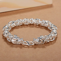 Unisex Quality Sterling Silver Plated Dragon Link Bracelet (8&quot;) - £11.98 GBP+