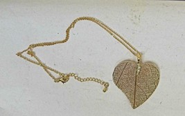 Faux Gold Leaf Pendant on Gold Chain 15 Inch with Adapter - £10.12 GBP