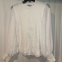 NWT CeCe Blouse Medium White Clip Dot Sleeve Sheer Lined. 5 - £15.57 GBP