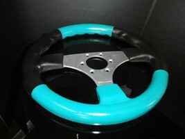 Dino Teal &amp; Black Marine Steering Wheel with Polished Spokes 13.5&quot; Diame... - €168,56 EUR