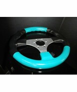 Dino Teal &amp; Black Marine Steering Wheel with Polished Spokes 13.5&quot; Diame... - $195.00