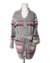 Pendleton Lambs Wool Angora Fair Isle Belted Cardigan Sweater Size LP Gray NEW - £52.32 GBP