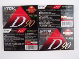 TDK D90 Cassette Tapes 90 Minute Blank High Output IECI/Type I D-90 4 Pack Lot 2 - £10.28 GBP
