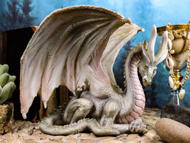 Resting Wise Old White Medieval Dragon Statue 8&quot;L Serpent Drake Dragon At Repose - £39.28 GBP