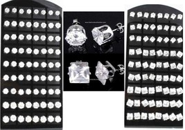 Wholesale 36 Pairs Pierced ROUND/SQUARE Clear Cz Stud Earrings Men Women - £23.58 GBP