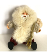 Woolberry Russ Berrie Plush Sitting Santa Wearing Faux Fur Parka &amp; Toy Bag - $24.95