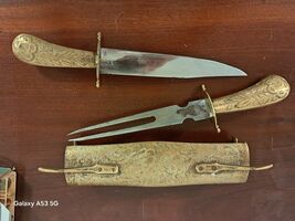Vintage Brass Knife and Fork Carving Set Ornate Standing (Made in India) - $29.39