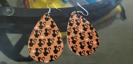 Faux Leather Dangles (New) Black Cat On Orange - £4.45 GBP