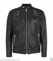 Men’s Zipper Leather Jacket Genuine Real Lambskin Leather Jacket - $169.99