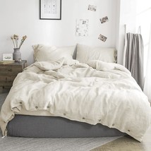 100% Belgian Flax Linen Duvet Cover King Size -3 Pieces - Natural French Country - £181.91 GBP