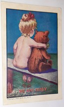 Postcard &quot;Me &amp; Teddy&quot; Little Girl w/Teddy Bear Looking At The Water on Dock - £3.87 GBP