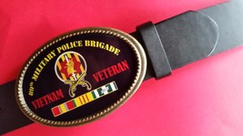 Vietnam Veteran  89th  MILITARY POLICE BRIGADE  Epoxy Belt Buckle &amp; Blac... - £17.80 GBP