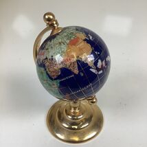 Inlaid Gemstone Lapis Lazuli Brass Desk Accent World Globe 6 Inch Tall - $22.00
