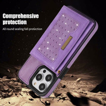 For iPhone 14 15 Pro Max 13 12 11 XR 7 8+ Leather wallet back Flip Strap Case - £40.43 GBP