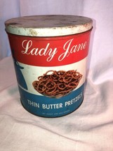 Lady Jane Thin Butter Pretzels Tin 12&quot; H Dutch Boy Brands - £27.96 GBP