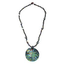 Spirit of the Ocean Abalone Shell Medallion Beaded Rope Statement Necklace - £14.52 GBP