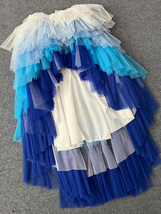 BLUE White High Low Layered Tulle Skirt Holiday Outfit Hi-lo Tulle Maxi Skirts image 5