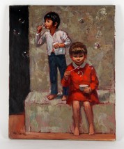 Untitled Kids Blowing Bubbles by Robierre Oil Painting on Canvas Unframed 20&quot; x - $989.97