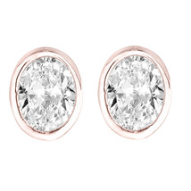 14K Rose Vergoldet Oval Cubic Zirkonia 925 Sterling Silber Ohrstecker 9x7mm - £26.80 GBP