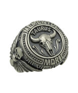 Taurus Skull Masonic Sterling Silver 925 Biker Men's Ring Memento Mori Z... - $150.00
