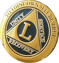50 Year Elegant Black Gold Silver Bi-Plated AA Medallion Serenity Prayer Chip - £14.28 GBP
