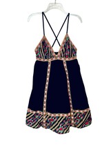 Xhilaration Womens M Black Panel Floral Boho Adustible Straps Babydoll S... - $34.95