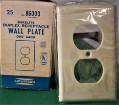 LEVITON 86003 Wall Plates Ivory Plastic 1-Gang 1-Duplex Receptacle Plates BOX 25 - £9.27 GBP