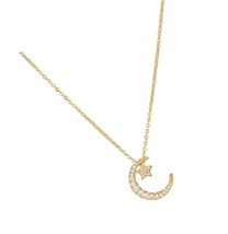 Cubic Zirconia Crescent Moon Star Pendant Necklace - $51.49