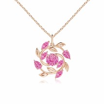 ANGARA Round and Marquise Pink Sapphire Olive Branch Pendant in 14K Solid Gold - £1,040.37 GBP