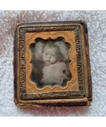 Daguerreotype or tintype of a small baby embossed leather case missing lid - $35.00