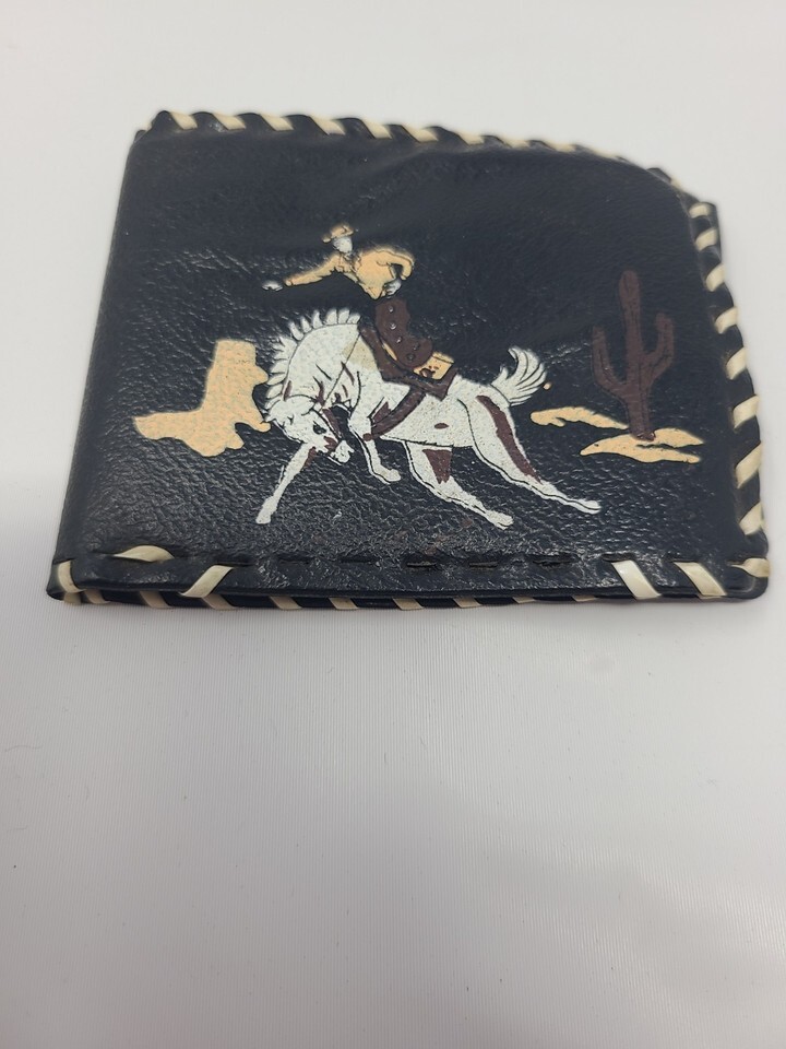 VINTAGE KIDS WESTERN COWBOY BLACK PLASTIC WALLET Item image 2