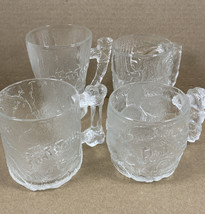 Vintage 1993 McDonald&#39;s SET of 4 Flintstones Frosted Glass Mugs Flintstone Cups - £19.82 GBP