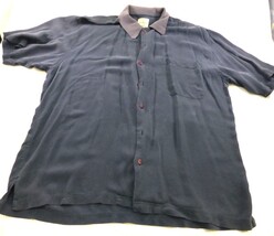 Tommy Bahama Mens Relax 100% Silk Shirt L Grey Short Sleeve Polo - $11.40