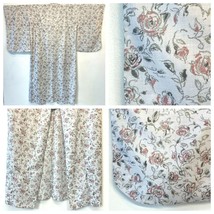 Uchikake NWOT White Pink Roses Black Print Japanese Kimono Robe Lightweight DS3 - £23.94 GBP