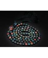 individually made in USA, hand knotted 108 mala beads, bloodstone, green... - $955.30 MXN