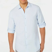 Alfani Men&#39;s Platoon Linen Shirt soft shore Size Small Blue B4HP - €17,45 EUR