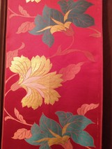 Antique Silk Japanese Obi Fabric Crimson Wht Brilliant Blu Metallic Gold Floral - £75.93 GBP