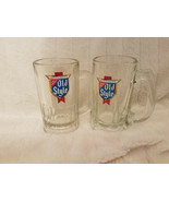 BEER MUGS OLD STYLE HEILEMANS GLASS STEINS 2 MUGS THICK GLASS - $52.86 CAD