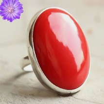 Red Coral Gemstone 925 Silver Ring Handmade Jewelry Ring All Size Girt For Women - £7.34 GBP