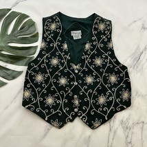 Cheynne Womens Vintage 90s Suede Leather Vest Size M Green Embroidered W... - $41.57