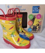 Lily &amp; Dan Boys Yellow Rain Boots Size 9/10 Waterproof Soft Lining Dinos... - $17.81