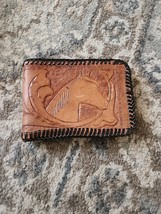 Vintage Hand Tooled Leather Bifold Wallet Black Laced Edge Western Horse - $451.52 MXN