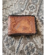 Vintage Hand Tooled Leather Bifold Wallet Black Laced Edge Western Horse - $24.24